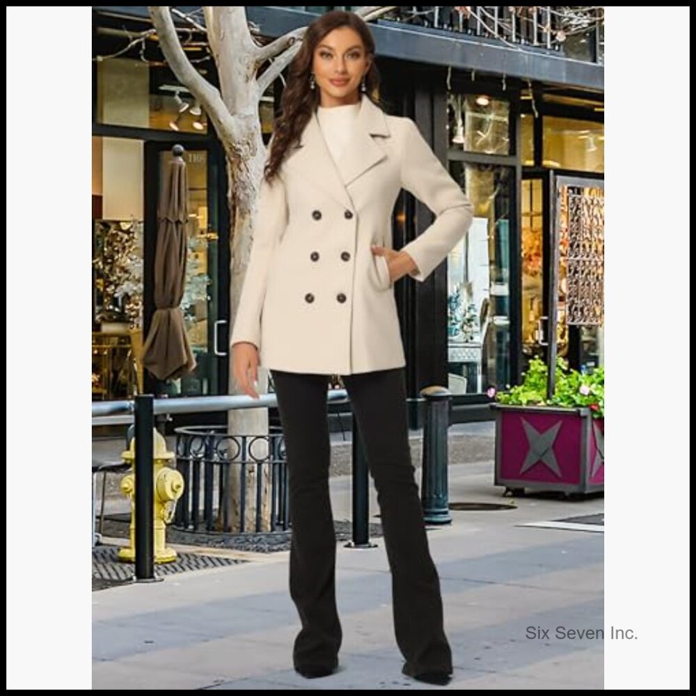 Polyester Pea Coat Double Breasted Mid Thigh Wint… - image 3
